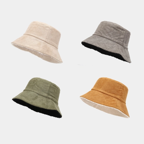 Bucket Hat Suede Lamb Wool Thick Warm Double Sided Wear Outdoor Leisure Sun Protection Retro Style For Men Women