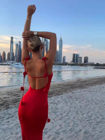 Sexy Backless Maxi Dress With 3D Floral Spaghetti Straps Slim Fit Polyester Evening Gown For Women Elegant Party