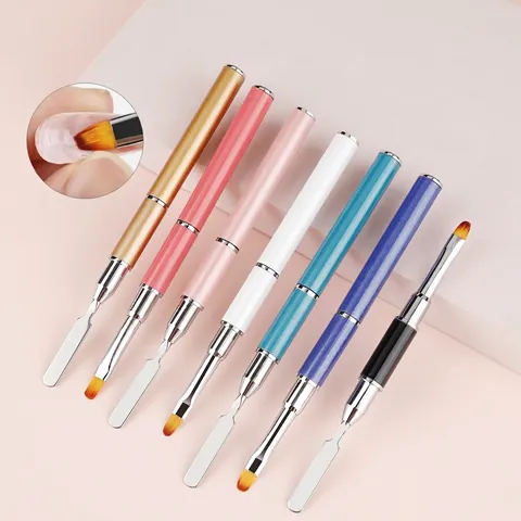 Dual Ended Nail Art Brush UV Gel Spatula Tool Synthetic Fiber Bristles Stainless Steel Picker Scraper Manicure Accessory