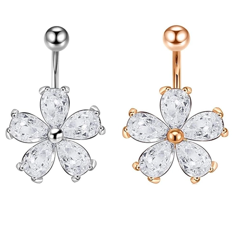 Flower Belly Button Ring Stainless Steel Pear Cut Zircon Navel Piercing Jewelry For Women Fashion Elegant Accessory