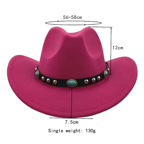 Westerse Cowboyhoed Wolvilt Brede Rand Fedora Met Leren Band Turquoise Metalen Klinknagels Etnische Vintage Stijl