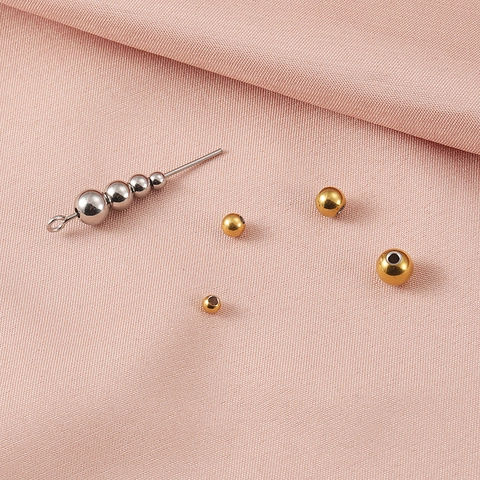 Cuentas Espaciadoras Redondas De Acero Inoxidable 303 Cuentas Sueltas Orificio Pasante Para Hacer Joyas DIY