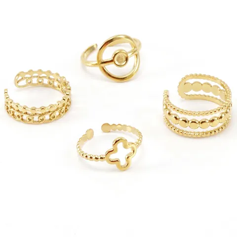 Verstelbare Open Klaver Ring 18K Verguld Roestvrij Staal Geometrisch Minimalistische Mode Sieraden Voor Dames
