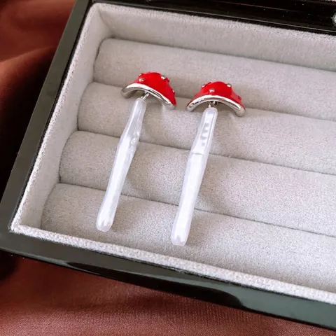 Pendientes De Champiñón En Esmalte Rojo E Imitación Perla Artificial Con Poste De Plata Esterlina 925 Estilo Bosque Para Mujer