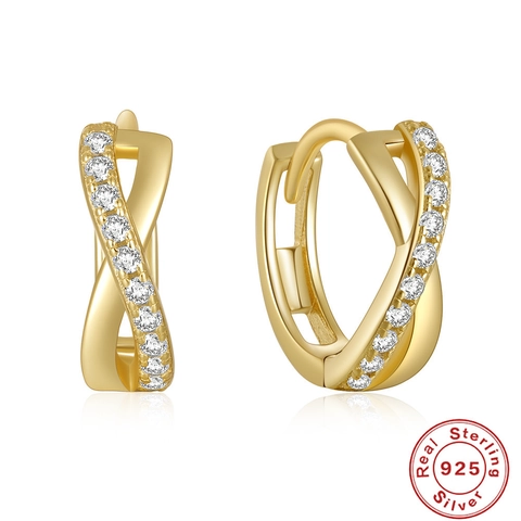 Romad Luxury 925 Sterling Silver Criss Cross Hoop Earrings For Women Minimalist Gold Plated Zirconia Geometric Jewelry
