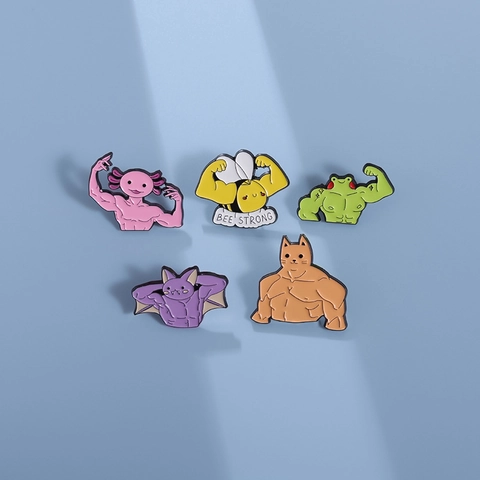 Pins en Émail Animaux Musclés Drôles Broches en Alliage de Zinc Grenouille Abeille Chat Chauve-Souris Badge pour Vêtements