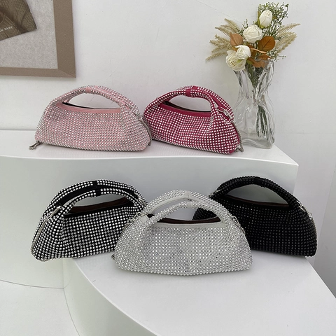 Sac À Bandoulière En Strass Pour Femmes Sac À Main Étincelant En Cuir PU Avec Chaîne Métallique Pour Soirée Style Chic Y2K