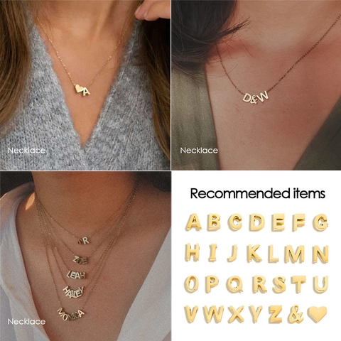 Breloques Alphabet en Acier Inoxydable Pendentif Lettre Anglaise Cœur Minimaliste Pour Fabrication de Bijoux Bracelet Collier Bricolage Composants Accessoires