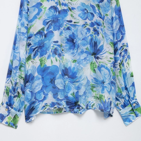 Dames Blouse Met Bloemenprint Polyester Lange Mouwen Reverskraag Boheems Vakantie Losse Casual Top