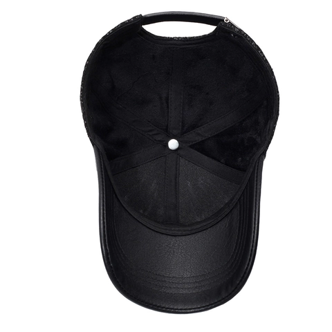 Men Baseball Cap PU Leather Textured Crown Windproof Warm Outdoor Casual Adjustable Sport Hat