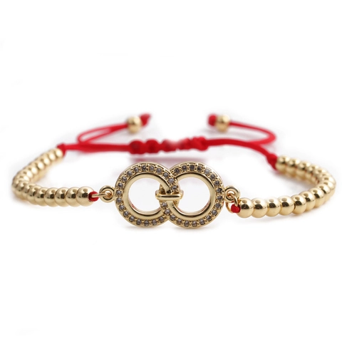 Pulsera Ajustable De Doble Anillo Entrelazado De Cobre Micro Pavé Circón Elegante Cuerda Tejida Cadena De Caja Joyería Mujer