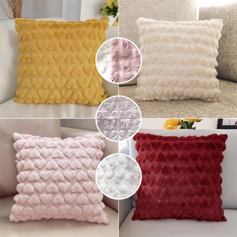 Heart Shaped Cushion Cover Plush Polyester Textured 3D Love Heart Decorative Pillowcase For Sofa Living Room Bedroom