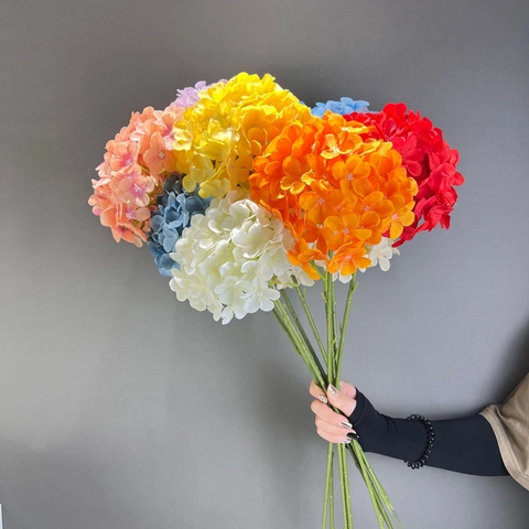 Artificial Hydrangea Satin Flowers Single Long Stem Large Head Faux Floral For Wedding Home Party Hotel Decor Romantic