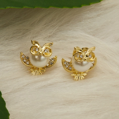 Fashion Animal Stud Earrings Alloy Rhinestone Faux Artificial Pearl With Stainless Steel Earring Post Unicorn Cat Owl Shape Trendy Jewelry