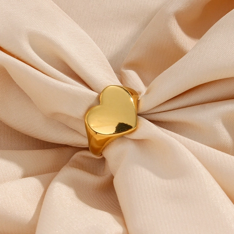 Anello Sigillo A Cuore In Acciaio Inossidabile Placcato Oro 18K Lucidato Minimalista Gioielli Di Moda Per Donne