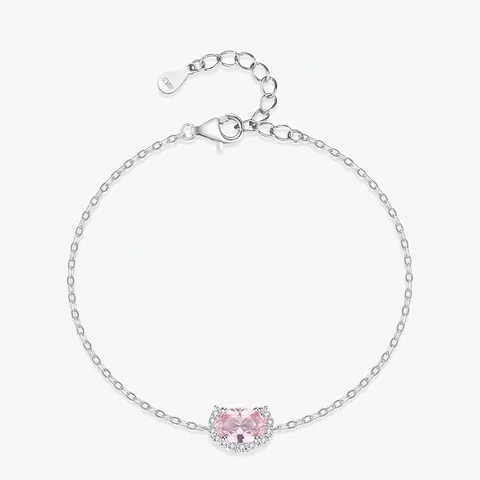 925 Sterling Zilveren Armband Met Roze Ovale Zirkoon Minimalistische Kattenkop Vorm Romantische Sieraden Cadeau