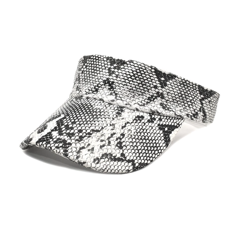 Unisex PU Leather Snake Pattern Sun Visor Hat Open Top Breathable Wide Brim Outdoor Beach Adjustable Fashion Visor Cap