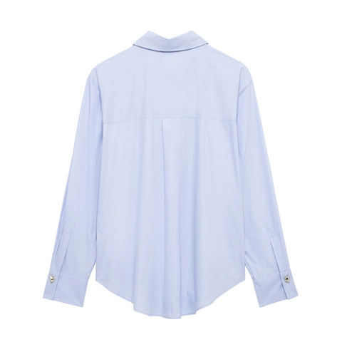 Dames Casual Blouse Met Lange Mouwen Losse Pasvorm Polyester Overhemd Met Decoratieve Knoppen Voor Kantoor Modieus Lichtblauw