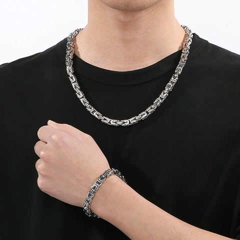 Byzantine Königskette Halskette Armband Und Ring Edelstahl Hip Hop Punk Schmuck Für Männer Kräftiges Poliertes Glied