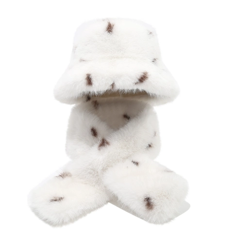 Bucket Hat And Scarf Faux Fur Leopard Print Winter Warm Plush Outdoor Accessories For Women Men