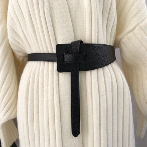 Damen Breiter PU Leder Korsett Gürtel Knot Taille Band Für Mantel Pullover Kleid Einfache Mode Accessoires