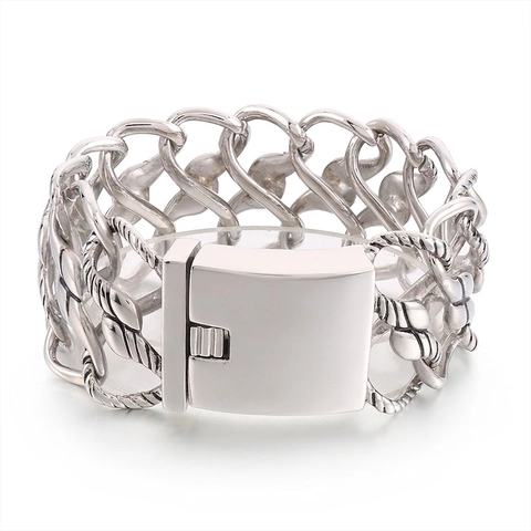 Bracciale A Catena In Maglia Intrecciata Larga Da Uomo Acciaio Inossidabile Industrial Punk Gothic Retro Con Chiusura