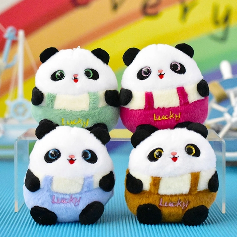 Cute Cartoon Panda Plush Keychain Lucky Embroidery Animal Bag Pendant Doll For Kids Women Car Key Accessories