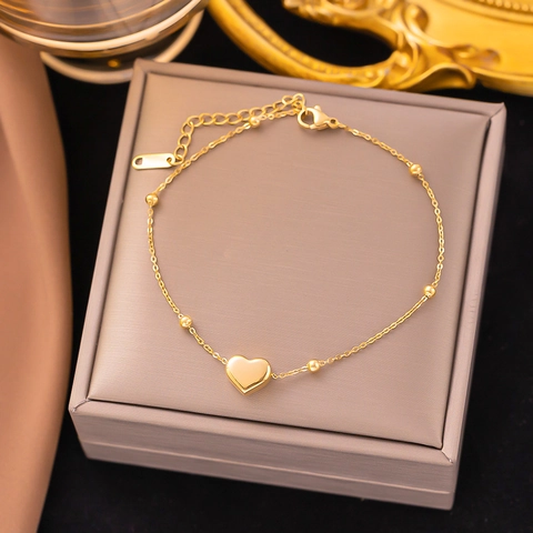 Hart Hanger Enkelbandje Armband En Ketting Titanium Staal Verguld Kleine Kralen Chique Sieraden Voor Dames