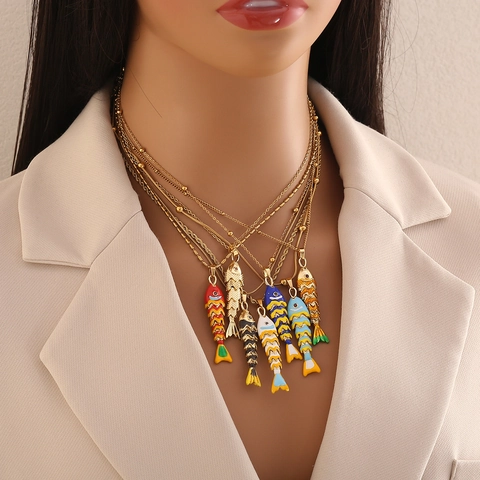 Fish Pendant Necklace Stainless Steel Copper Enamel Movable Animal Charm Trendy Jewelry For Women Gift Chic