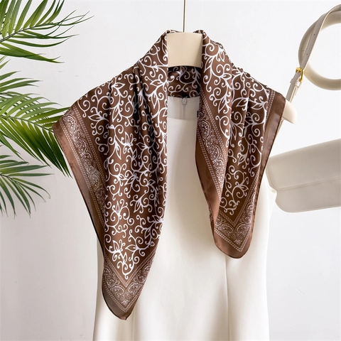 Vintage Frans Bloemenprint Vierkante Sjaal Imitatie Satijn Satijn Hals Hoofd Bandana Vrouwen Elegant Glad Accessoire
