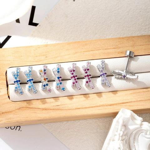 Orecchini Cartilagine Fiocco Zircone Acciaio Al Titanio Rame Filettato Retro Piatto Vite Gioielli Per Donna