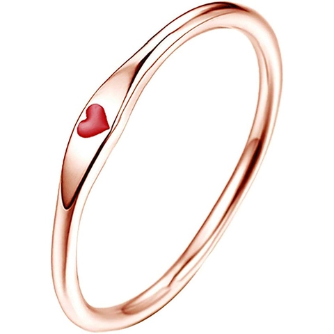 Minimalistischer Herz Kupfer Ring Dünnes Band Emaille Kleiner Finger Zeigefinger Vintage Schmuck Damen