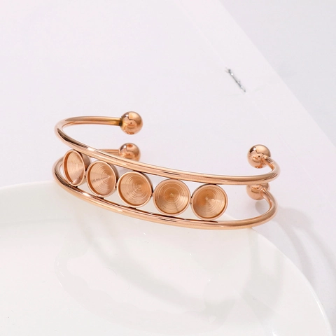 Stainless Steel DIY Bracelet Base Double Layer Open Cuff With Round Cabochon Bezel Settings Jewelry Making For Women