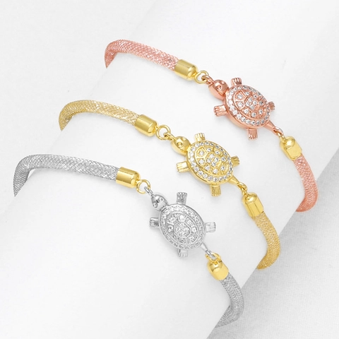 Turtle Charm Bracelet 18K Gold Plated Copper Zircon Ocean Theme Metal Mesh Chain Fashion Jewelry For Women