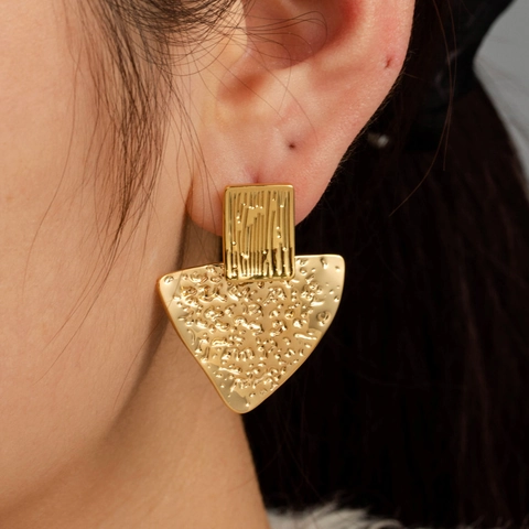 Stainless Steel Earrings Gold Plated Butterfly Triangle Geometric Hammered Texture Minimalist Niche Jewelry For Women