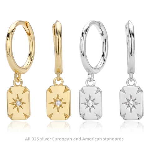 925 Sterling Silver Eight-Pointed Star Stud Earrings For Women With Zirconia Gold Silver Plated Fashion Jewelry Gift