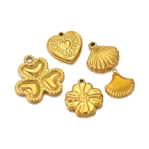 Ciondoli In Acciaio Inossidabile Forme Cuore Conchiglia Fiore Croce Accessori Gioielli DIY Collane Orecchini Oro Acciaio