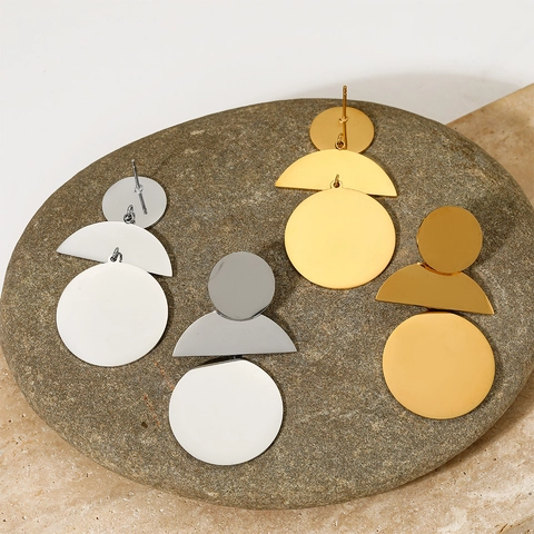 Geometrische Hängeohrringe 316 Edelstahl Vergoldet Lagiges Kreis Halbkreis Statement Modeschmuck Für Damen