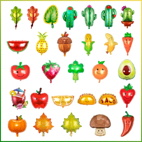 Fruit Vegetable Aluminum Foil Balloons Cartoon Smile Face Party Decoration Inflatable Mylar Balloons Tropical Summer Theme