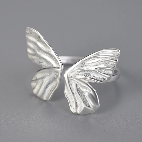 Butterfly Ring 925 Sterling Silver Open Adjustable Textured Wings Elegant Sweet Style Jewelry For Women
