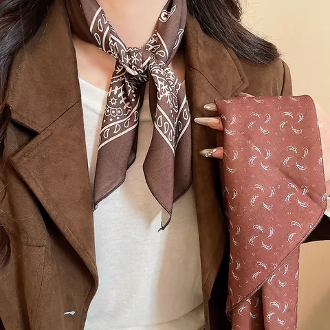Collier Foulard Rétro Imprimé Paisley Texture Satin Petit Carré De Cou Pour Femmes Accessoire Style Ethnique Vintage