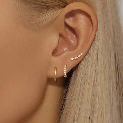 Marquise Zirconia Hoop And Stud Earrings 925 Sterling Silver Gold Plated Geometric Elegant Jewelry Women
