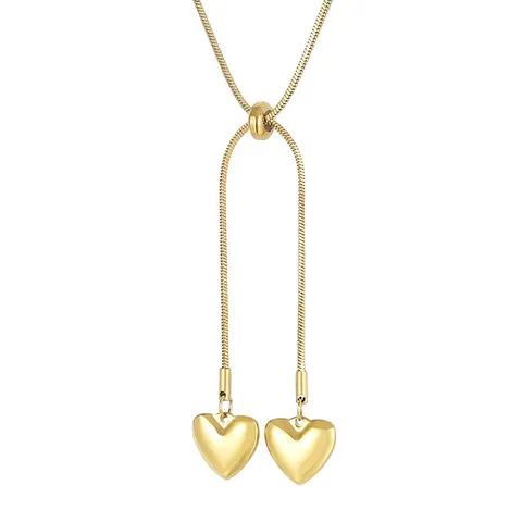 Hart Hanger Dubbel Hart Roestvrij Stalen Ketting Slangenketting Verstelbare Schuifgesp Y-Vormige Sieraden