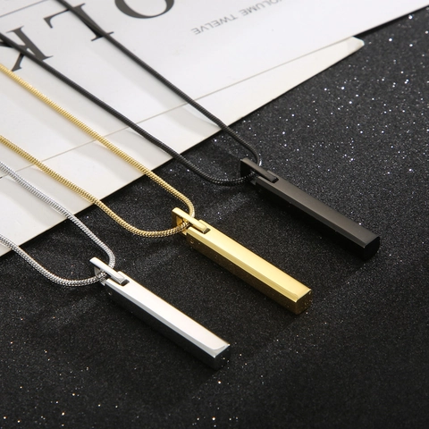 Bar Pendant Necklace Stainless Steel Minimalist Geometric Rectangle Smooth Polished Snake Chain For Men Women