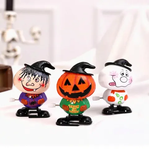 Halloween Wind Up Toys Plastic Jumping Pumpkin Ghost Skeleton Eyeball Party Favors Desktop Ornament Kids Gifts