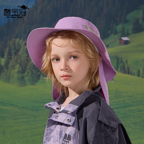 Cappello da Pescatore per Bambini Protezione Solare All'aperto in Poliestere Traspirante Con Coprinuca Per Viaggi Ragazzi Ragazze