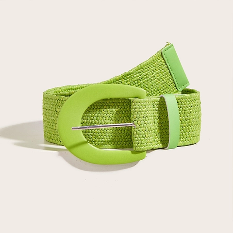 Women Woven Belt PP Straw Elastic Stretch D-Ring Pin Buckle Bohemian Summer Retro Style