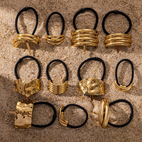 Stainless Steel Hair Ties Gold Metal Geometric Ponytail Holder High Elastic Hair Band Minimalist INS Style Women
