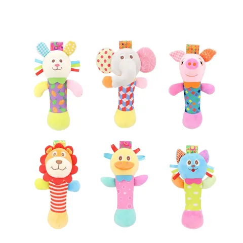 Plush Baby Rattle Stick Toy Soft Animal Sensory Developmental Soothing Squeaker For Infants Newborns Educational