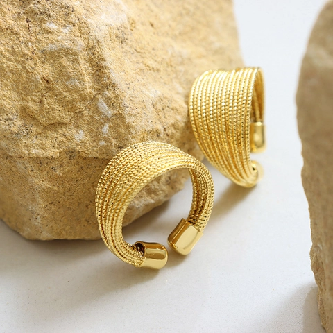 Bague Ouverte Géométrique à la Mode en Cuivre Électroplaqué pour Femmes Design de Ligne à Plusieurs Couches Bague Réglable Bijou Minimaliste